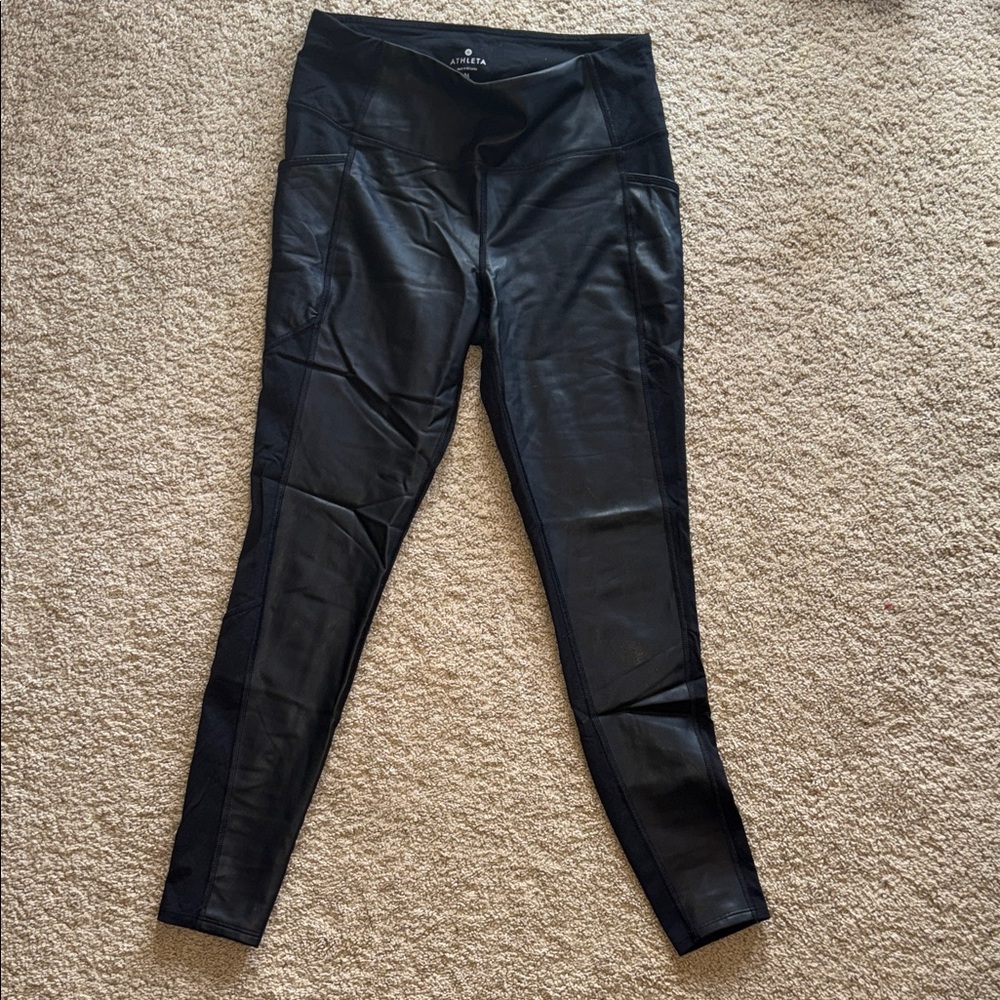 Athleta Black Faux-Leather Panel High-Rise Jeggings